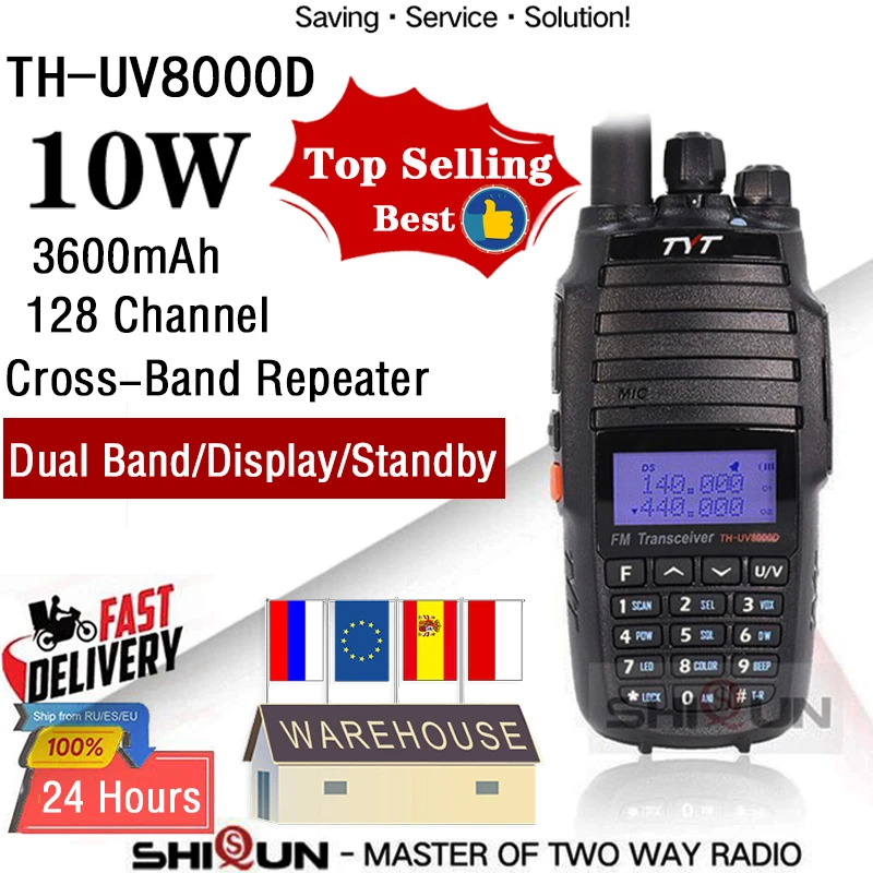 

Walkie Talkie TYT TH-UV8000D 10 KM Dual Band VHF UHF 10W CB Ham Radio Comunicador 3600mAh Cross-band Repeater Function UV 5R 82