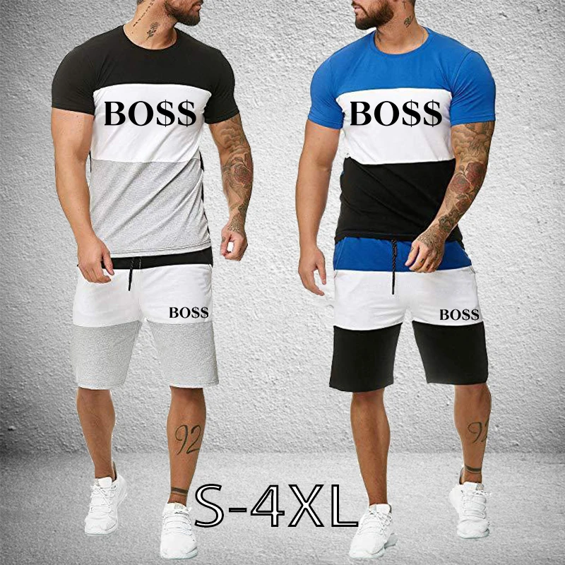 

2022 Men's Striped Sportswear Suit Summer New Casual Short Sleeve + Shorts Printing Sports Street Jogging Casual Two-piece Set