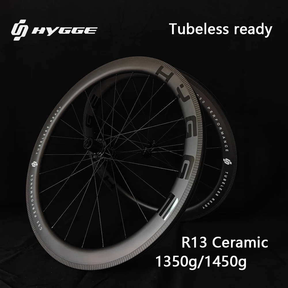 

HYGGE 2023 design Carbon wheels 700C road clincher tubeless tire 40MM 50MM bike wheels r13 ceramic hubs wheels rim brake V brake