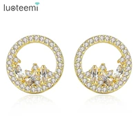 luoteemi small round stud earrings for women wedding party gold silver color female exquisite aretes de mujer christmas gifts
