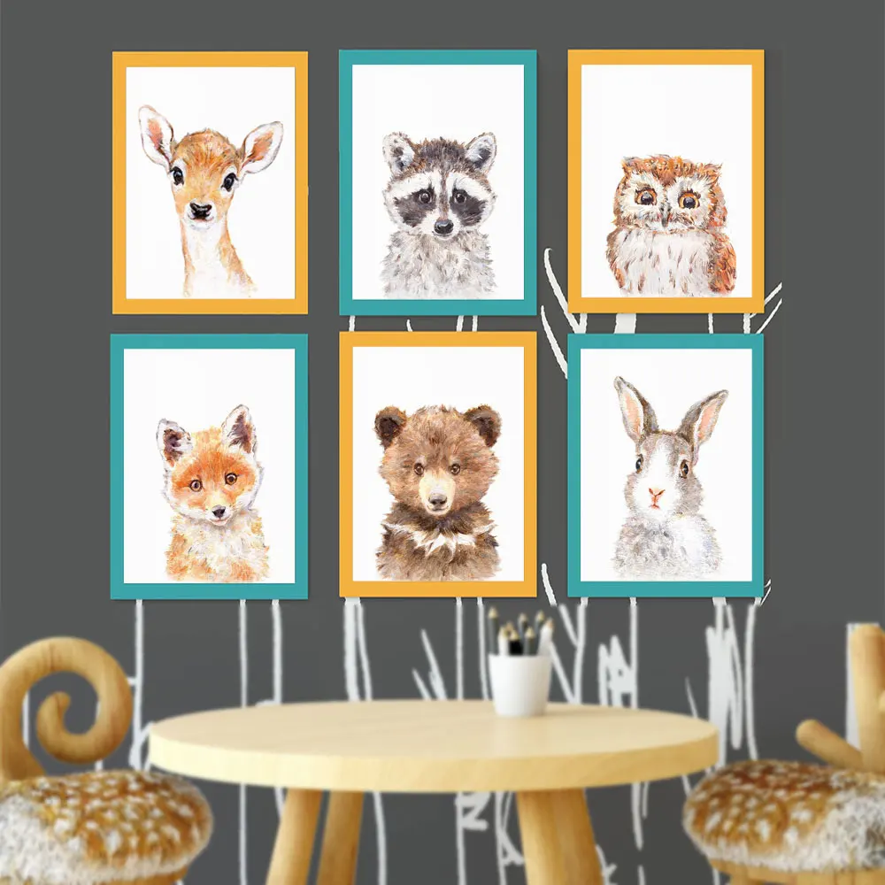 Скандинавский стиль искусство на холсте живопись лиса Медведь Кролик олень