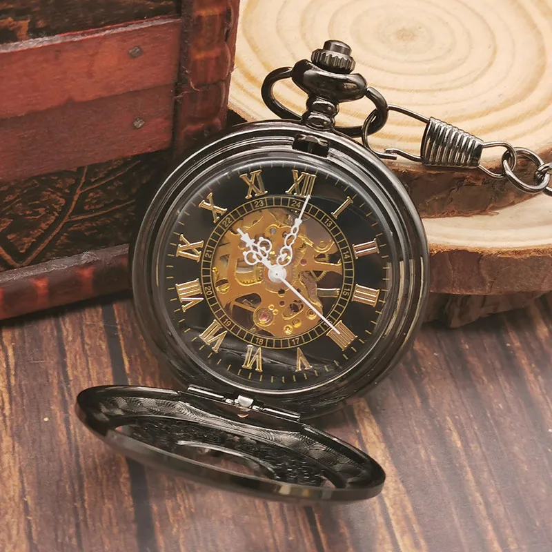 Hot Sale Classic Artistic Carved Hollow Mechanical Pocket Watches For Men Women Necklace Pendant with Chain Gifts