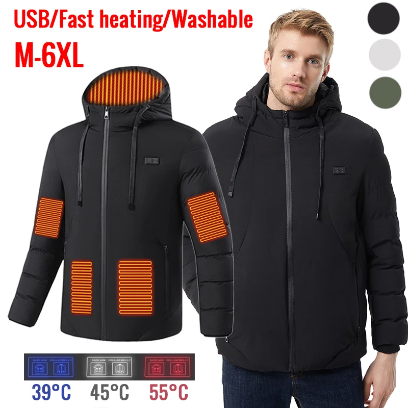 11 Areas Heated Jacket Winter USB Charging Warm Self Heating Coat Men Women's Outdoor Sports Windproof Heating Cotton Jacket