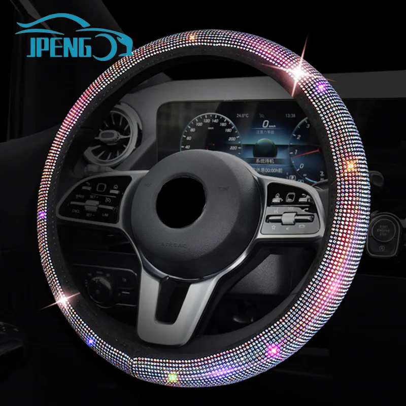

Rhinestone Diamond Crystal Sparkling Auto Car Steering Wheel Cover Silicone Case Bling Car Accessories For Women