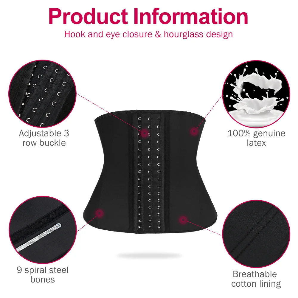 Atbuty Latex Waist Trainer Corset Steel Bone Cincher Modeling Strap Tummy Slim Belly Belt Women Colombian Girdle Body Shaper