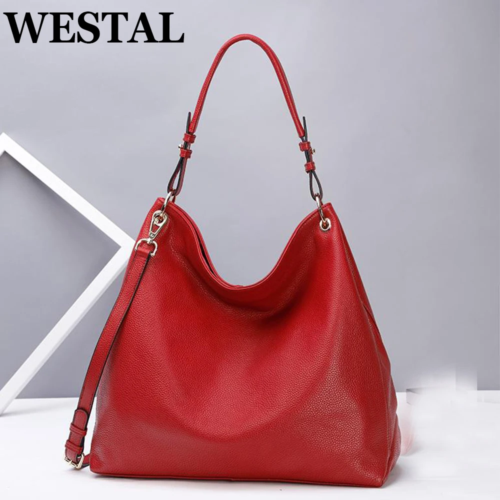 WESTAL Trend 2022 Women Handbags Genuine Leather Top-handle Bags Female Large Capacity Shopping Bags Red Casual Totes Purse Gift