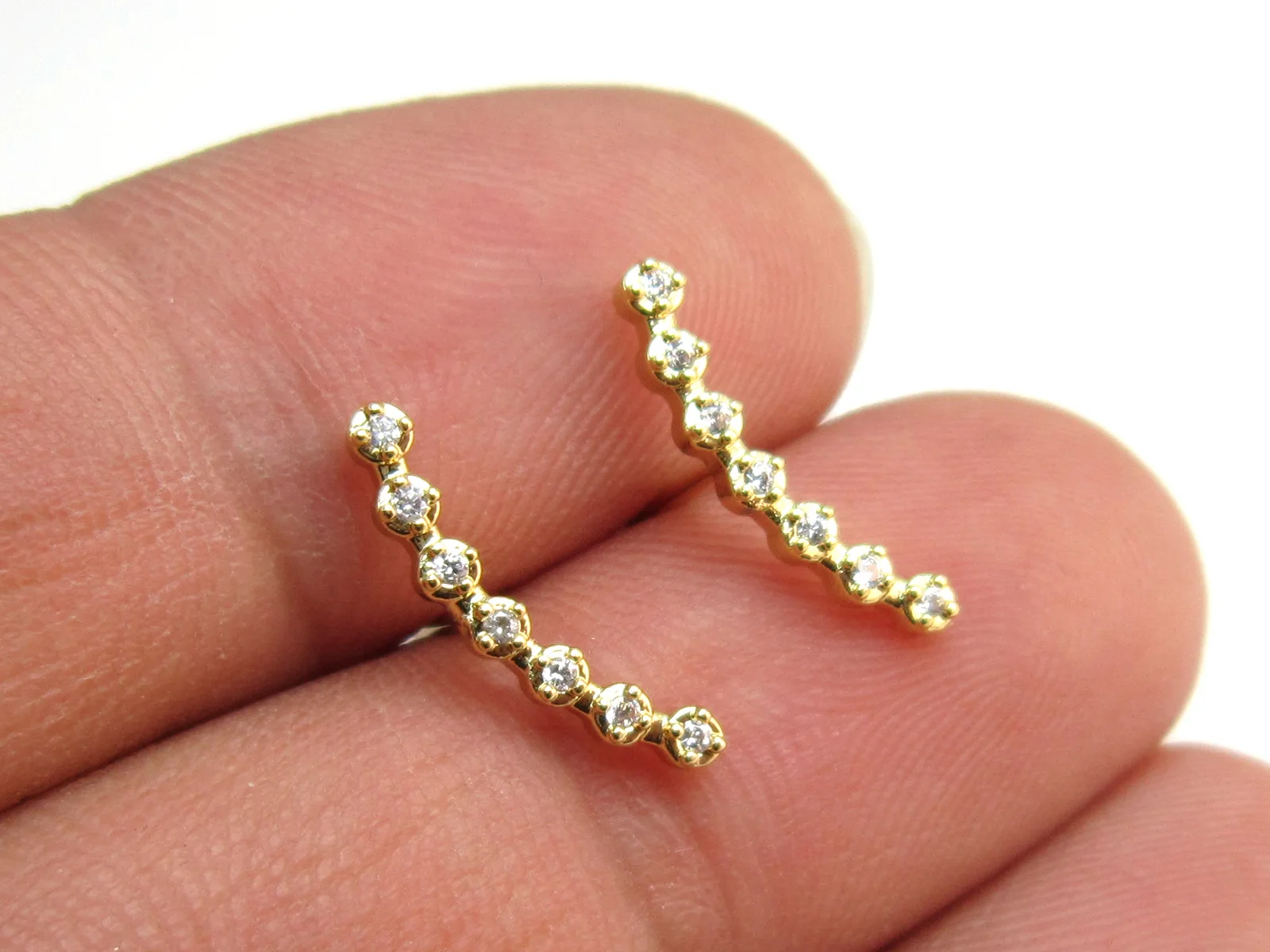 

6 шт., серьги-лестницы, золотые серьги-гвоздики, серьги-гвоздики из фианита, позолоченные серьги, ювелирные изделия-GS021