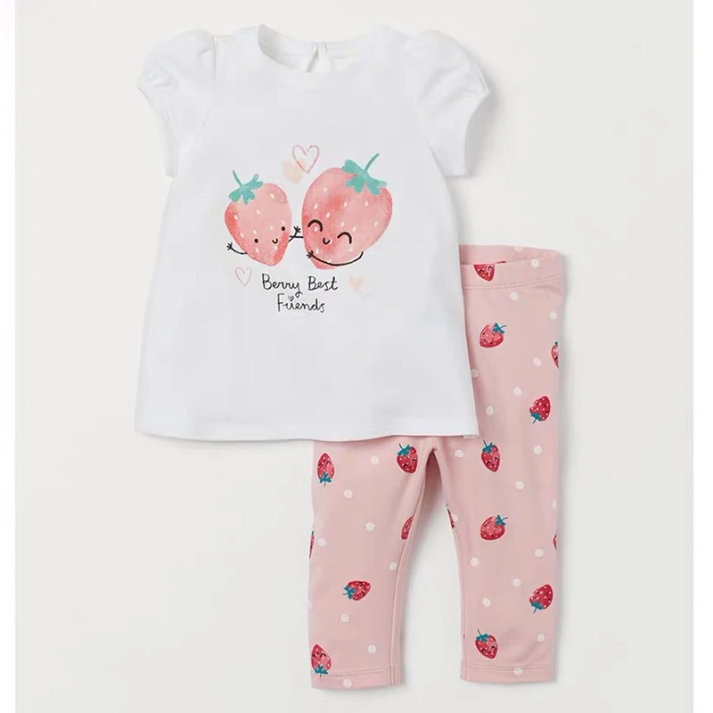 

100% Combed Cotton T-shirt Tops Leggings Pants Kids Girls Children's Clothing Suits Outfits Summer Infant Baby Girl Clothes Sets