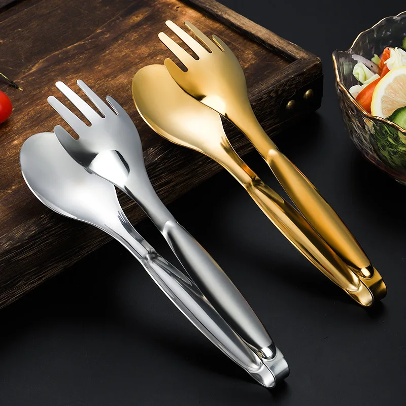 

Stainless Steel Food Serving Tongs Fork and Spoon Tongs for Salad Buffet Steak Spaghetti Noodles Bread Food Clips Kitchen Gadget