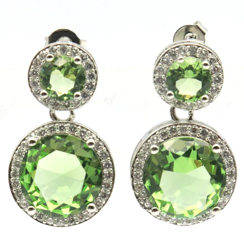 

24x14mm Lovely Cute 6.3g Green Tsavorite Garnet White CZ Ladies Daily Wear 925 Silver Earrings Drop Shipping