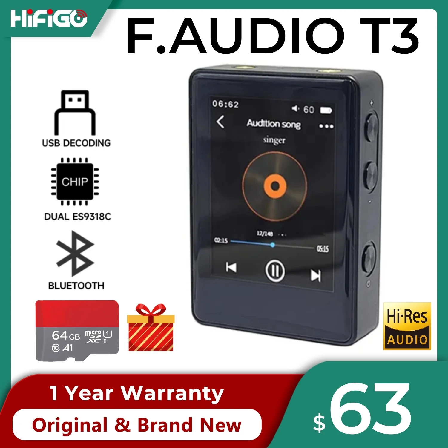 F.AUDIO T3 Bluetooth MP3 Музыкальный плеер Портативный сенсорный экран ...