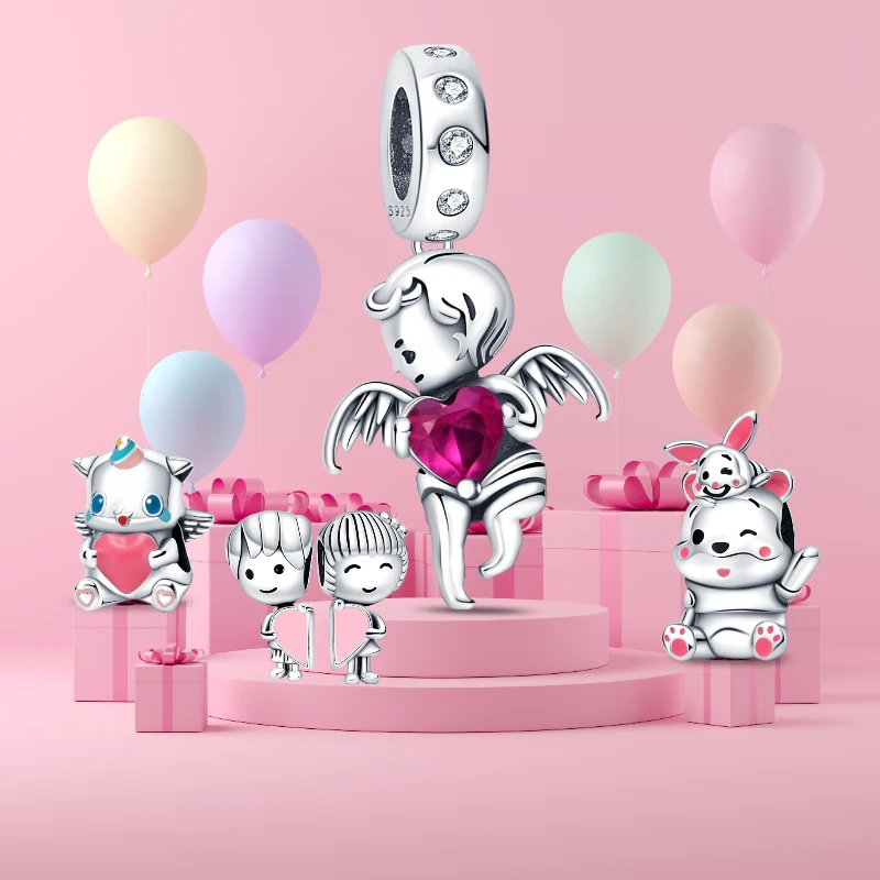 

Valentine's Day Gift 100% 925 Sterling Silver Lovely Animals Cupid Baby Charms Fit Pandora Original Bracelet DIY Jewelry Making
