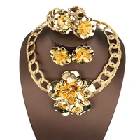 fashion jewelry set nigerian woman wedding fashion dubai necklace earrings bracelets ring african flower jewelry set bridal gift
