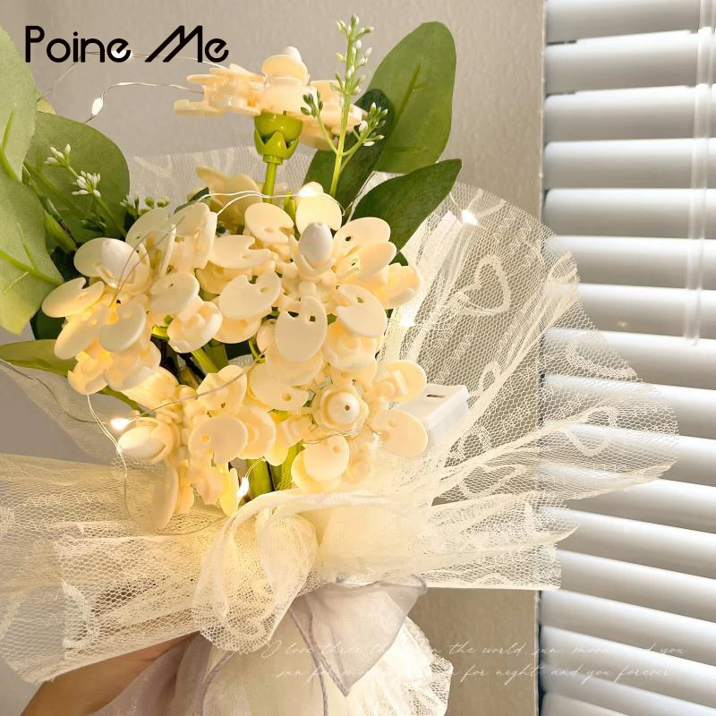 

Poine Me Rose Flowers Floral Bouquet Building Blocks , Artificial Flower Home Decor Display Building Kit Unique Romance Gifts