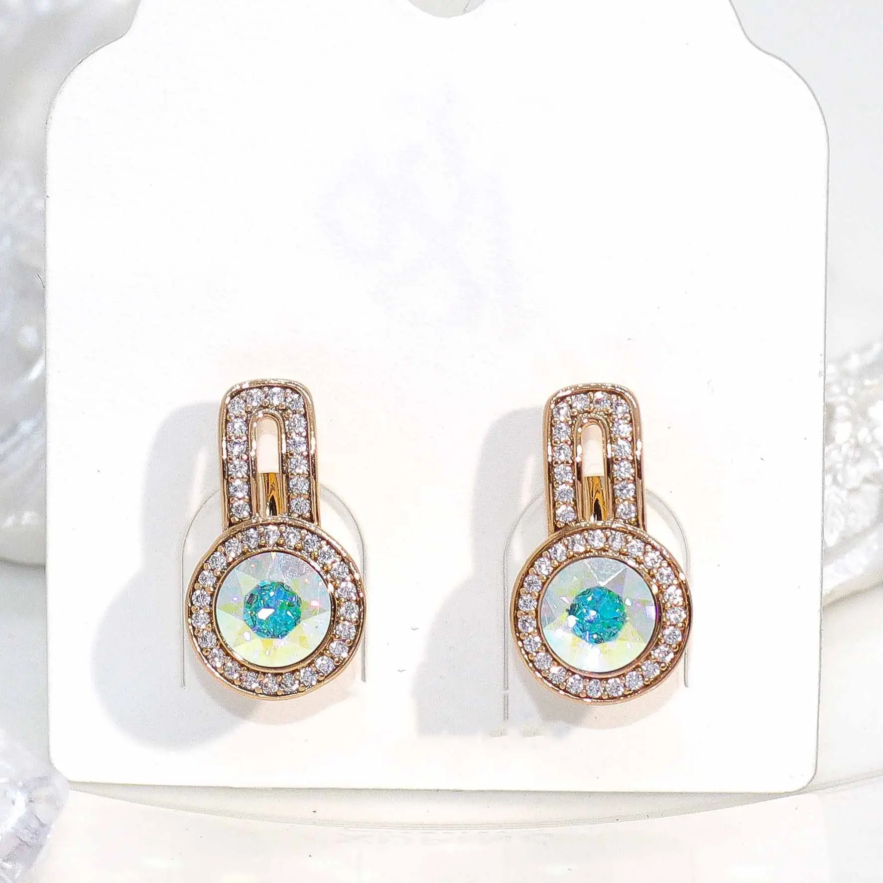 

Charmoment Jewelry Hoop Earring Large Crystal Gemstone Gold Color Exquisite Ear Stud For Women Girl Lover Friendship Best Gift