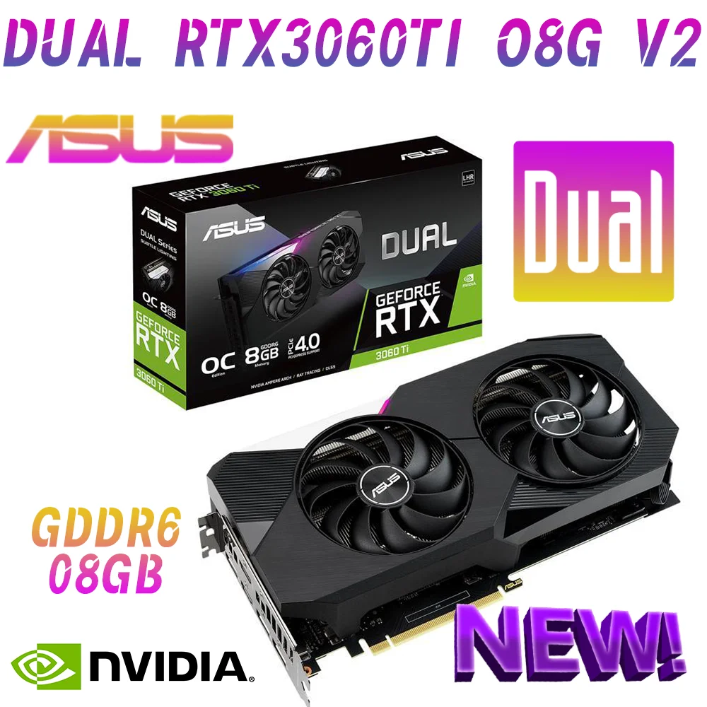 

Видеокарта ASUS DUAL RTX 3060 TI O8G V2 GDDR6 8 ГБ, графическая карта GPU 256bit NVIDIA RTX3060TI PCIE4.0 OC режим 1740 МГц Двухканальная поддержка XMP USB3.2 Графическая карта Intel AMD CPU NVIDIA AMD для игр на ПК