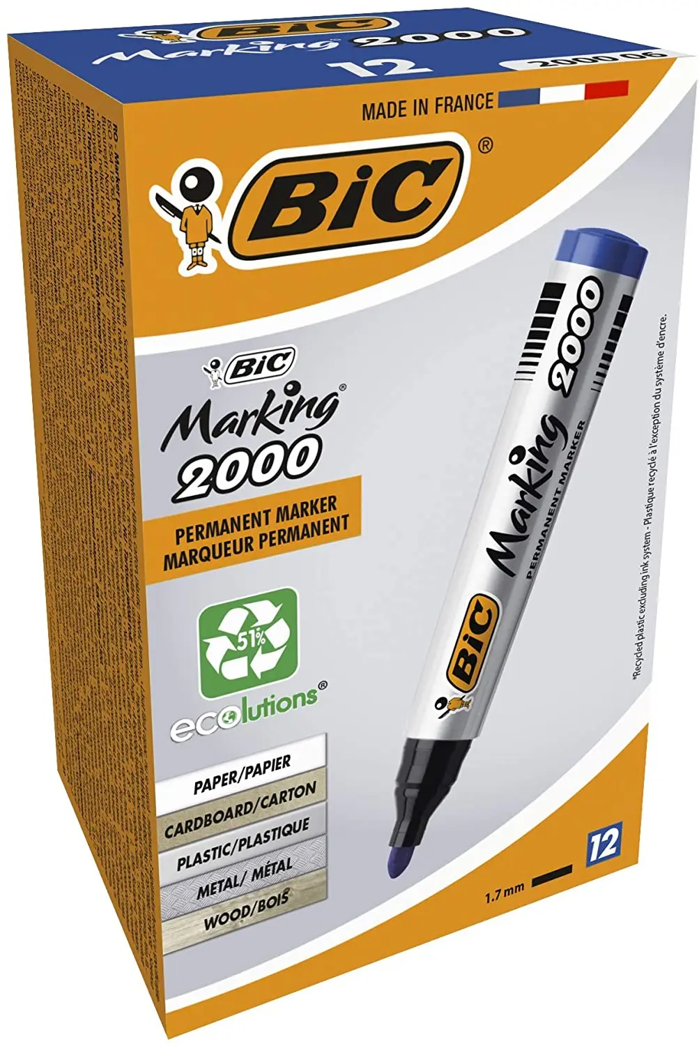 Bic Marking 2000 Permanent Marker, Round Ended, Box of 12,1.