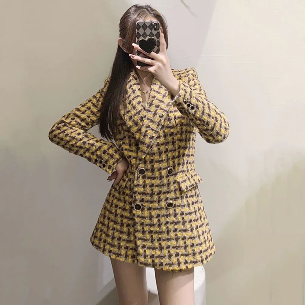 

PB&ZA 2022 Autumn New Women's Retro Fashion All-match Lapel Long-sleeved Textured Double-breasted Blazer 9146622