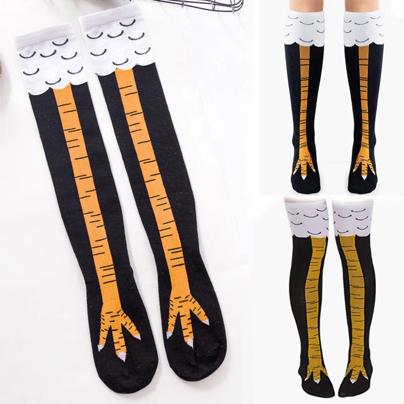 

Носки с куриными лапами женские длинные носки забавные мультяшные хлопковые креативные женские носки выше колена с 3D-принтом куриных лап