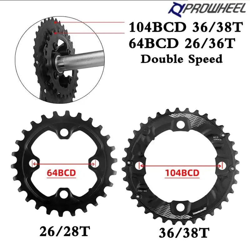 Звездочка PROWHEEL MTB 26T 28T 36T 38T Двойное Цепное Колесо BCD 64/104 Для 2*10/11 Скоростей Горного