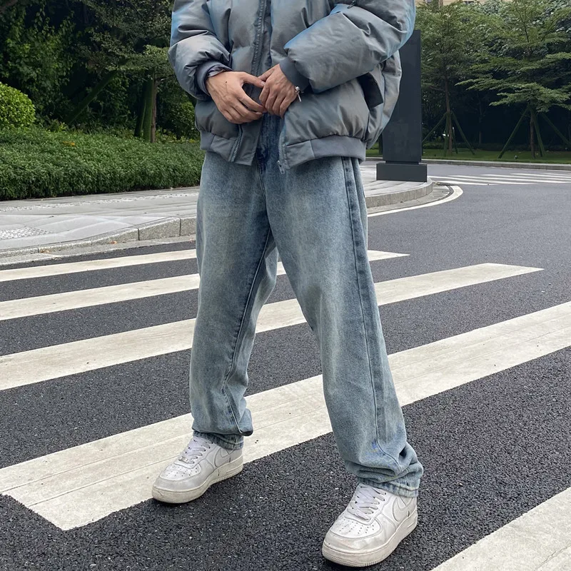 Blue Jeans Straight Leg Men FASHION Baggy Jean Trousers Trendyol Casual Pants Hip Hop Streetwear Y2k Vintage Denim Man Men's