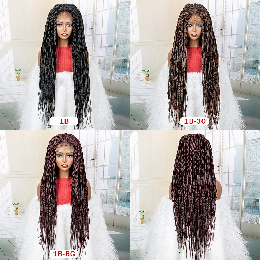 Synthetic 30 Inches Long Straight Box Braided Wigs Knotless 4×4 Lace Frontal Wigs for Black Women Natural Braiding Wigs Daily images - 6