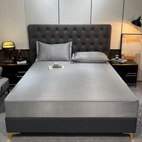 summer ice silk mattress cover with zipper six sided full dust cool sleeping bed cover gray 160x200 customized size dropshipping