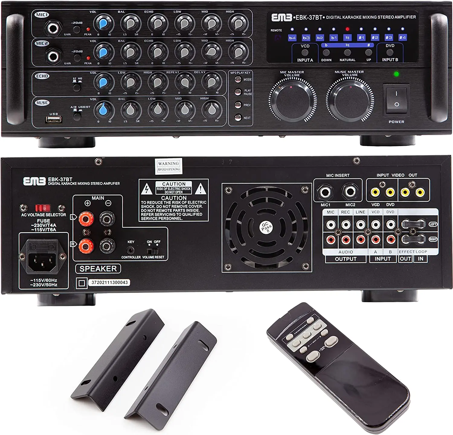 

EMB Pro 700-watt Digital Rack Mountable Karaoke Mixer Stereo Amplifier EBK37BT with USB, Echo and Bluetooth Streaming