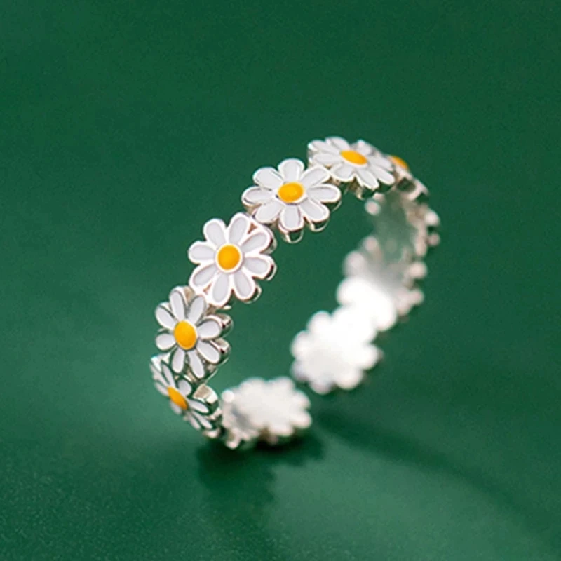 

New Trendy Sweet Daisy Flower Rings For Women Shiny Zircon Sunflower Adjustable Finger Ring Korean Wedding Party Jewelry Gifts