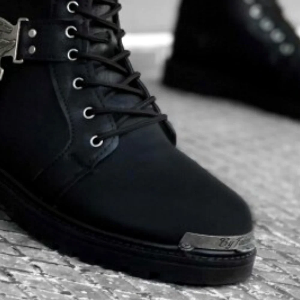 Мужские зимние байкерские ботинки из искусственной кожи черные мотоциклетные