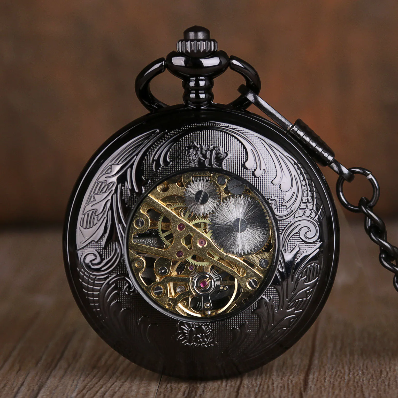 Fashion Charm Black Eagle Design Mechanical Pocket Watch Personalised Vintage Hollow Hand-winding Mens Pocket Fob Watches
