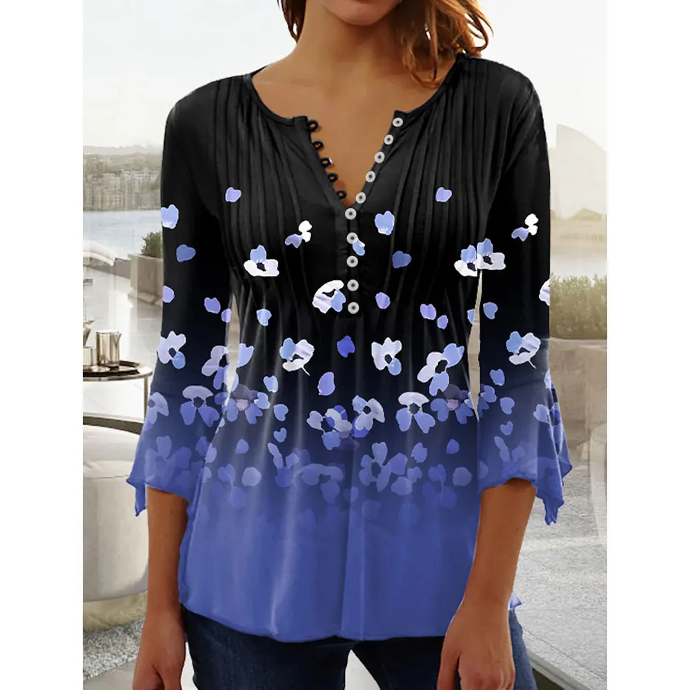 Женская футболка с V-образным вырезом и пуговицами