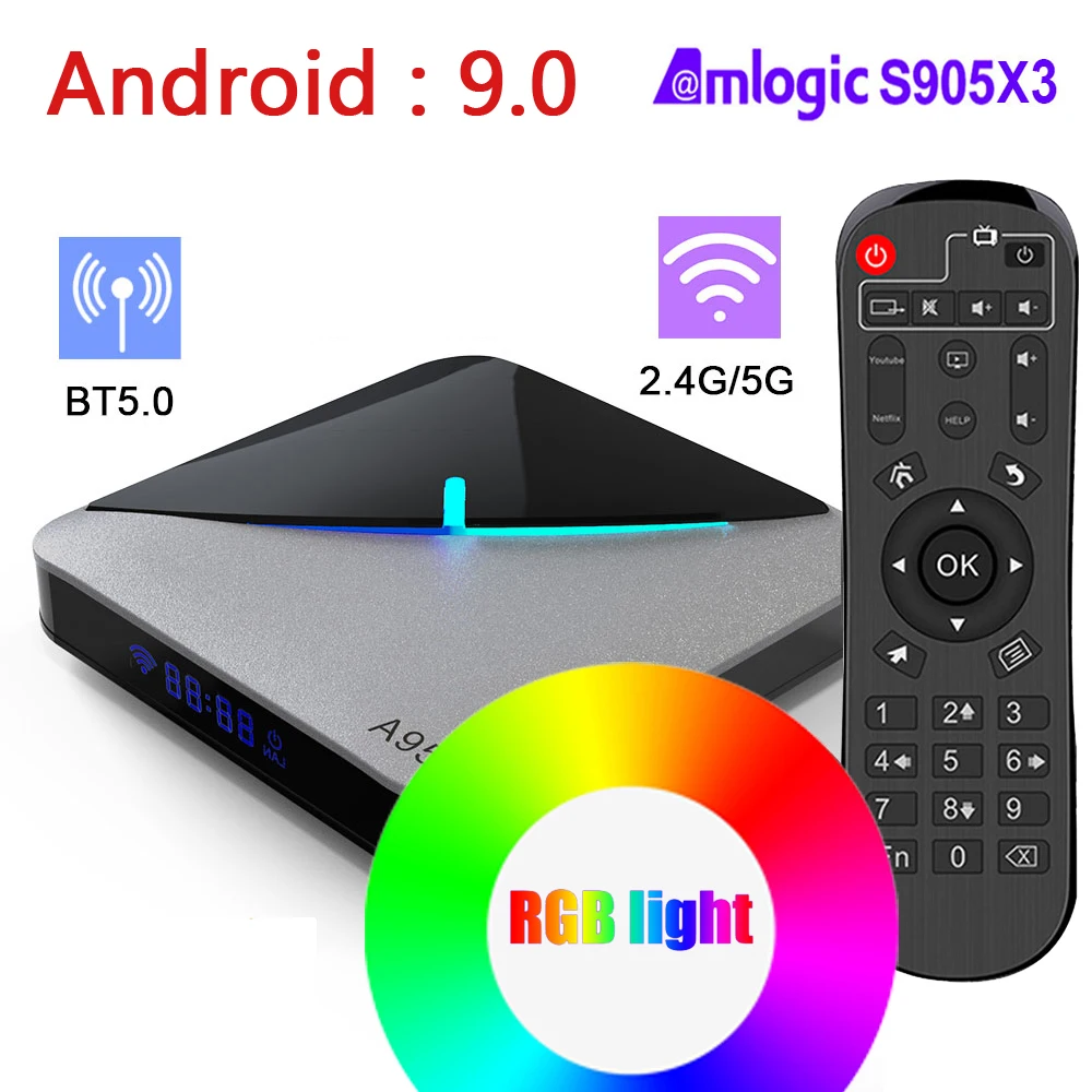 

STUOTOP Smart TV BOX A95X F3 Air 8K RGB Light Android 9.0 Amlogic S905X3 4GB 32GB 64GB Wifi 8K Android 9.0 Set Top Box