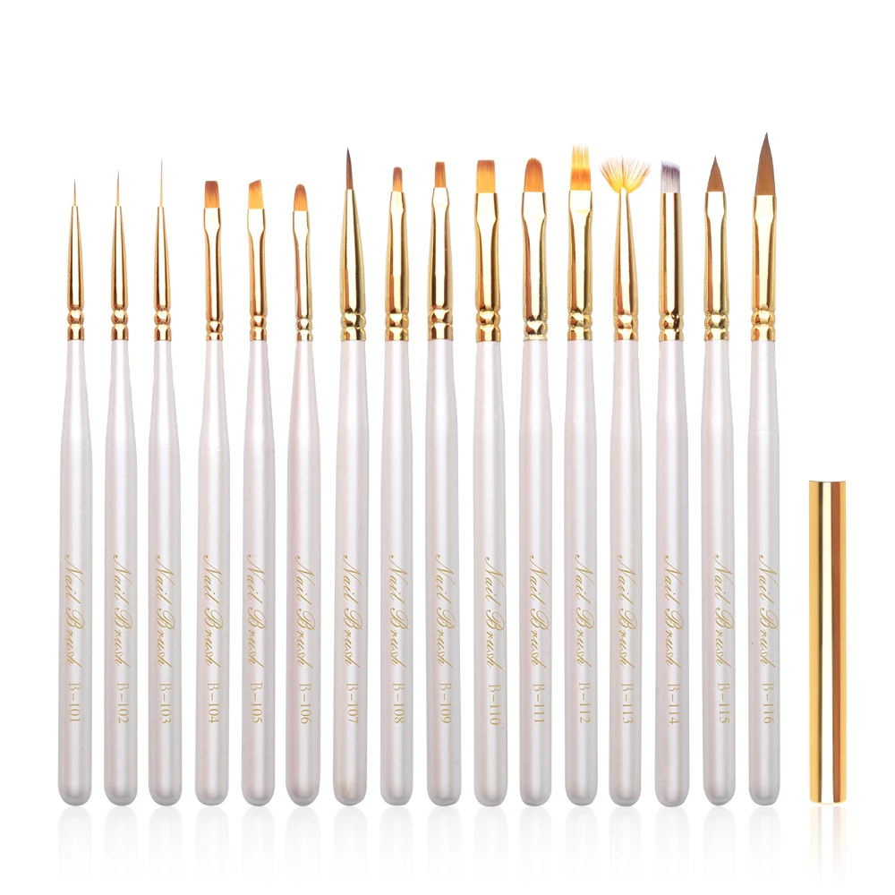 

Eval 16PCS Nylon Hair Nail Art Brush White UV Gel Painting Pen Manicure Acrylic Nail Brushes Set Nails Accessories Tools