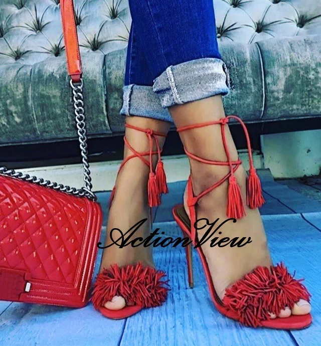 

women shoes Fringed sandals women thick heel summer strap open-toe heel fish mouth high heels casual shoes versatile leather