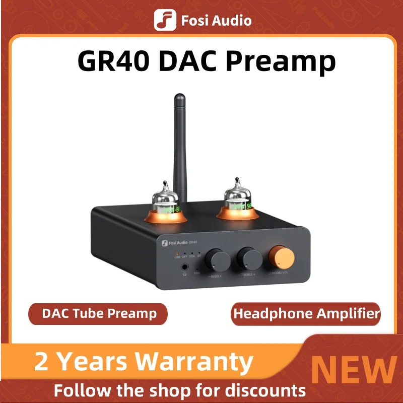 Fosi Audio GR40 ESS9028Q2M Встроенный ЦАП Bluetooth ламповый предусилитель и усилитель для