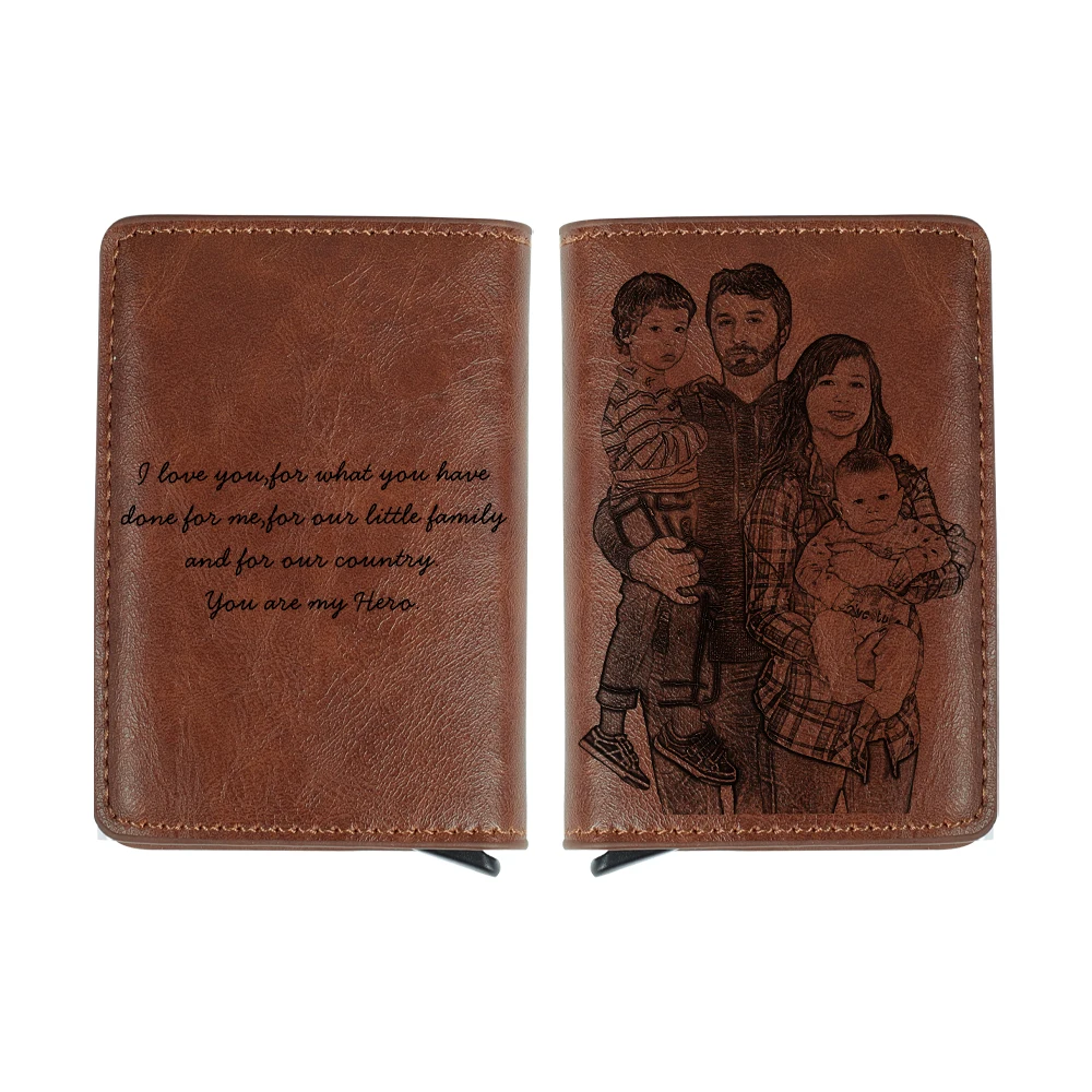 Custom Picture Engraving Personalized Leather Card Holder RFID Wallet Custom Brown Men Fashion Business Card Holder