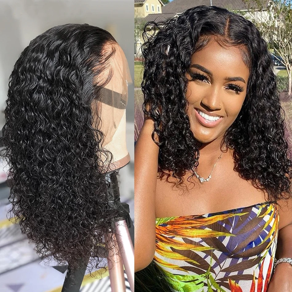 

Brazilian Short Curly Bob Lace Front Human Hair Wigs PrePluck With Baby Hair Deep Wave Frontal Wig For Women Water Wave Lace Wig