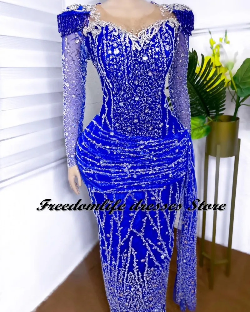 

Luxury Beading Mermaid Evening Dresses For Women Party Sequin Long Sleeves Prom Gowns 2022 vestidos de noche