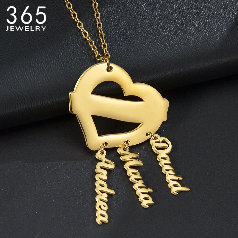 

Custom Family Name Necklace Stainless Steel Heart Letters Pendant Customized Jewelry For Women New Trendy Necklaces Party Gift
