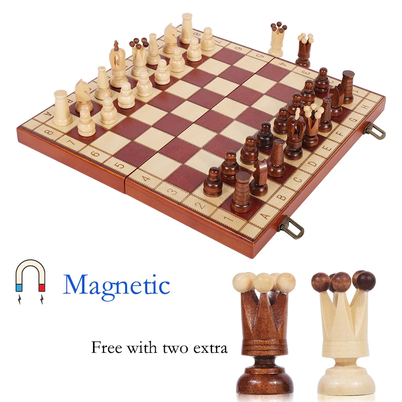 

13 Inch Handmade Wooden Chess Set Folding Portable Box 34pcs Wood Chess pieces Educational Board Toys For Kids