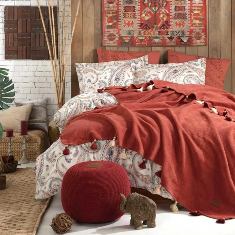 İyi Geceler İstanbul Набор пододеяльников для пуховых одеял в стиле бохо-шик с двойными кисточками - корица