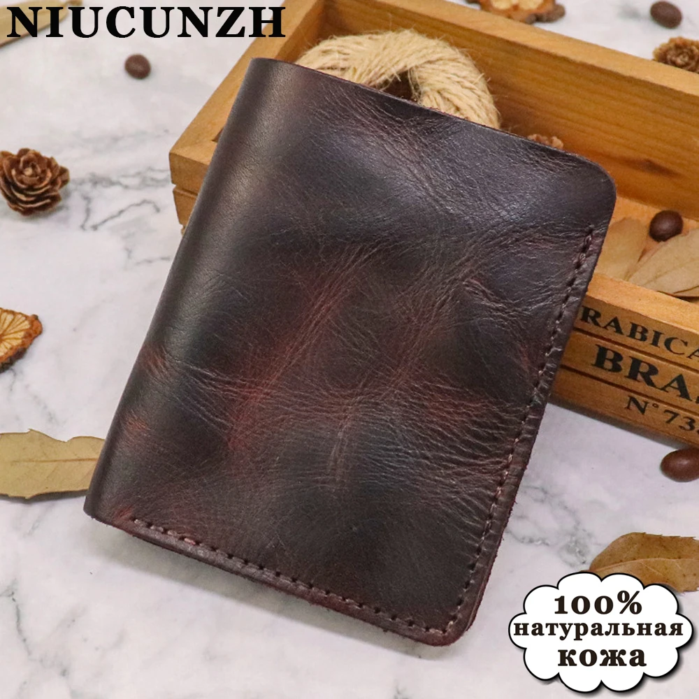 

NIUCUNZH 2022 Fashion Genuine Leather Wallet Men's Cowhide Leather Wallets Vintage Male Credit/ID Card Holder Coin Pouch Purse