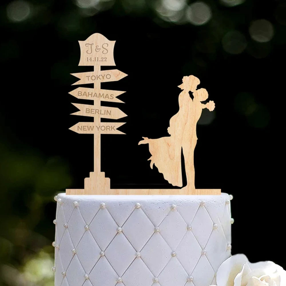 Topper de pastel de viaje, iniciales de destino, boda, Mr and Mrs, tema de viaje, aniversario de boda, Topper de pastel de aventura para parejas