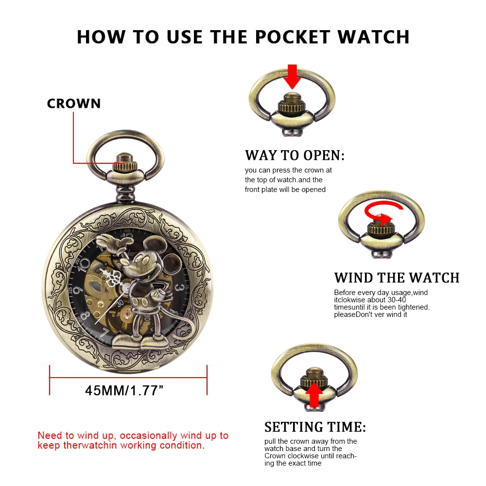 2022 New Hot Sale Vintage Quartz Pocket Watch Mouse Steampunk Unisex Fashion Quartz Pocket Clock For Men Women Gift