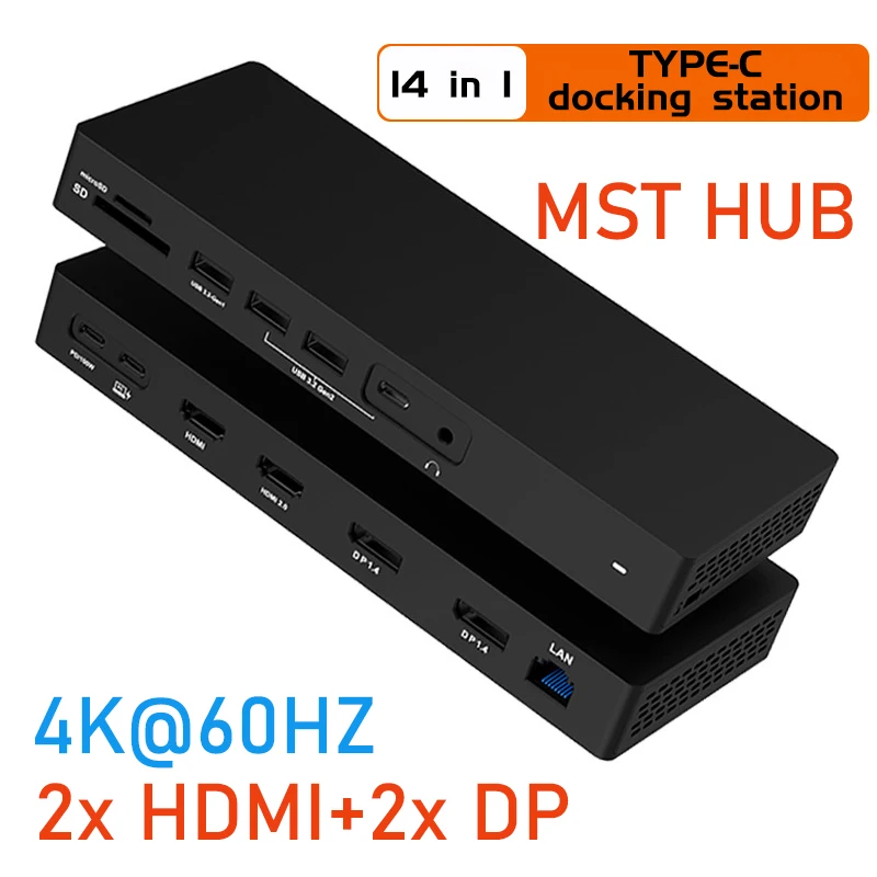 

14 in 1 Dual DisplayPort 4k 60hz MST dock HD hub usb c docking station 2x hdmi laptop accessories for MacBook Pro Air Mac mini