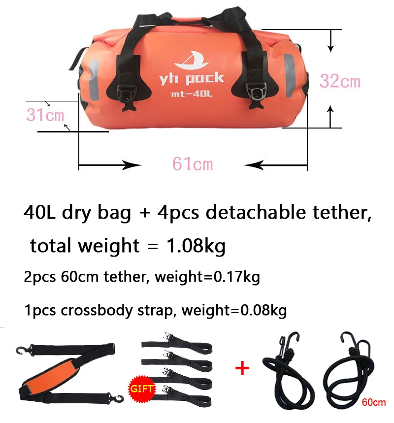 40L 60L 80L Waterproof Motorbike Back Seat Bucket Surfing Duffel Pack Dry Saddle Luggage Storage Beach Motorcycle Rear Tail Bag