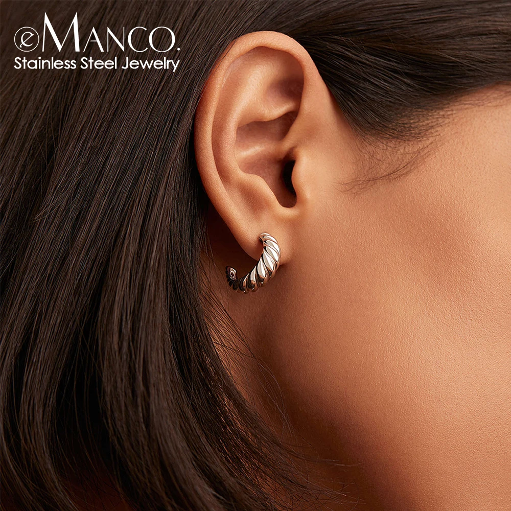 

eManco Vintage Croissant Stainless Steel Hoop Earrings for Women Simple Round Circle Ear Rings Simple Accessories Party Jewelry