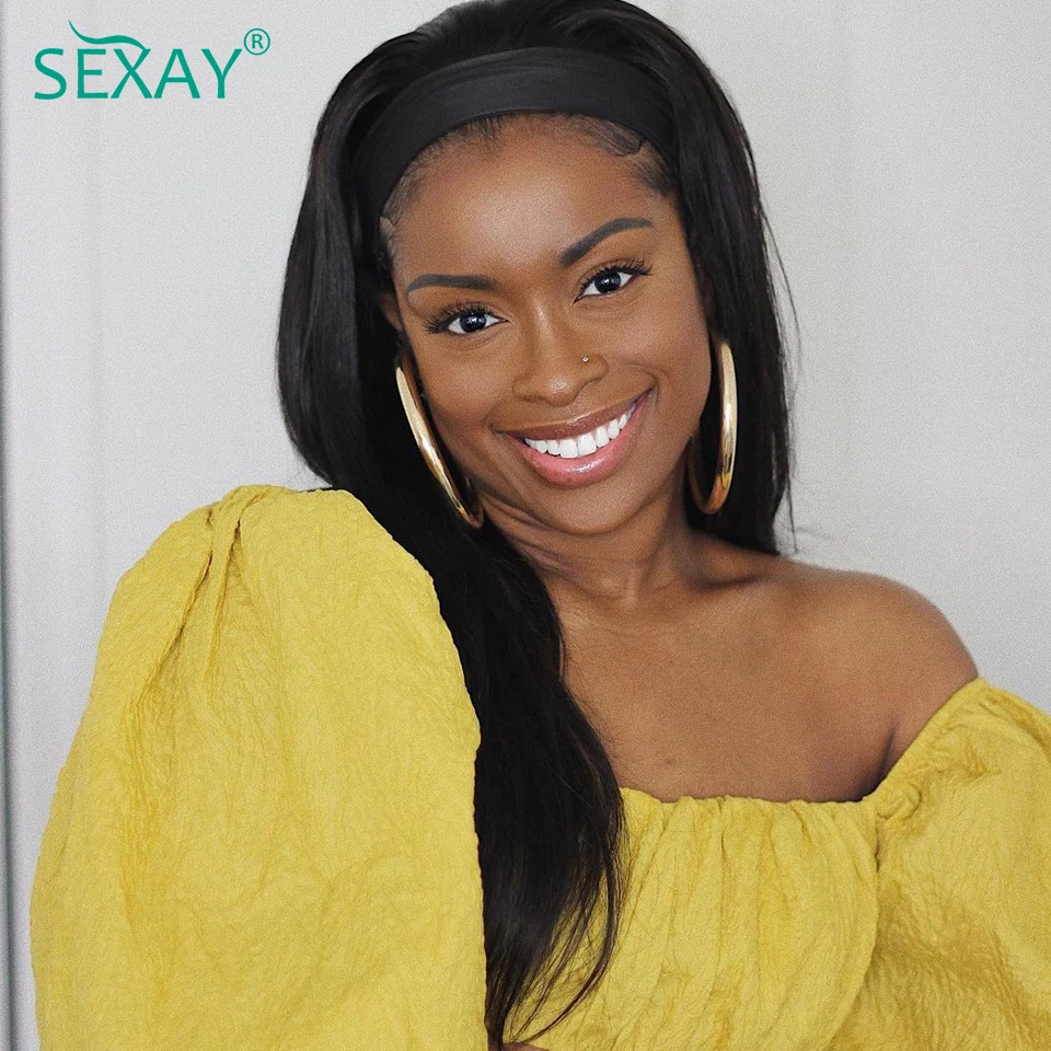 

Sexay Women's Headband Wig Human Hair Wigs 10-32 Inch Brazilian Silky Straight Natural Hair Wig With Head Band For Black Women
