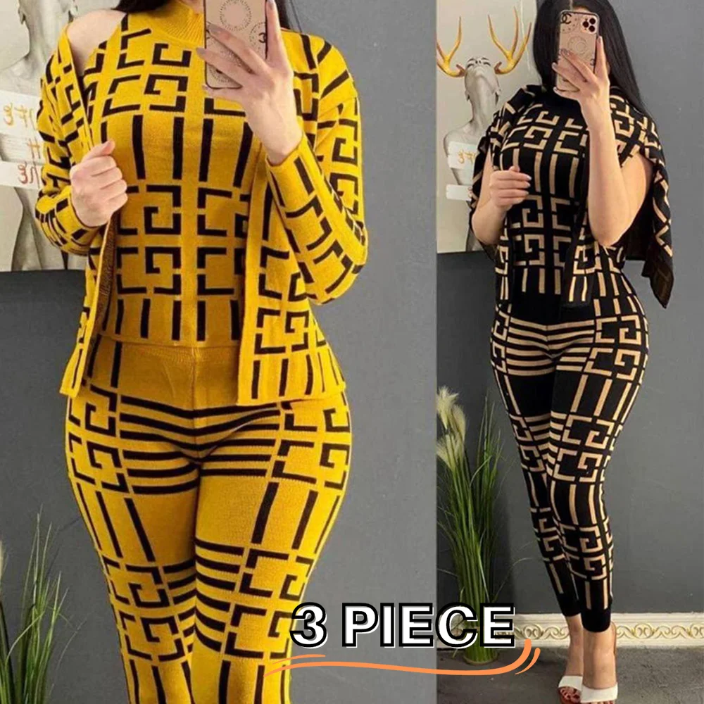 Women's 3 Piece Cardigan for Winter Sweater Pant Long Set Patterned Knitwear Three piece sets womens outfits tracksuit 2022